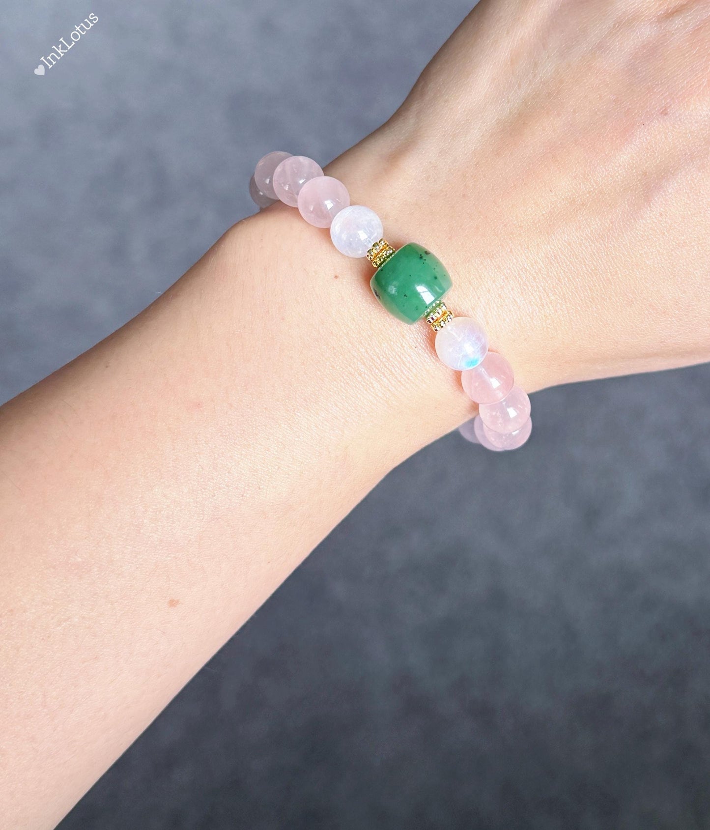 8mm Rose Quartz Bracelet with Nephrite Jade and Moonstone