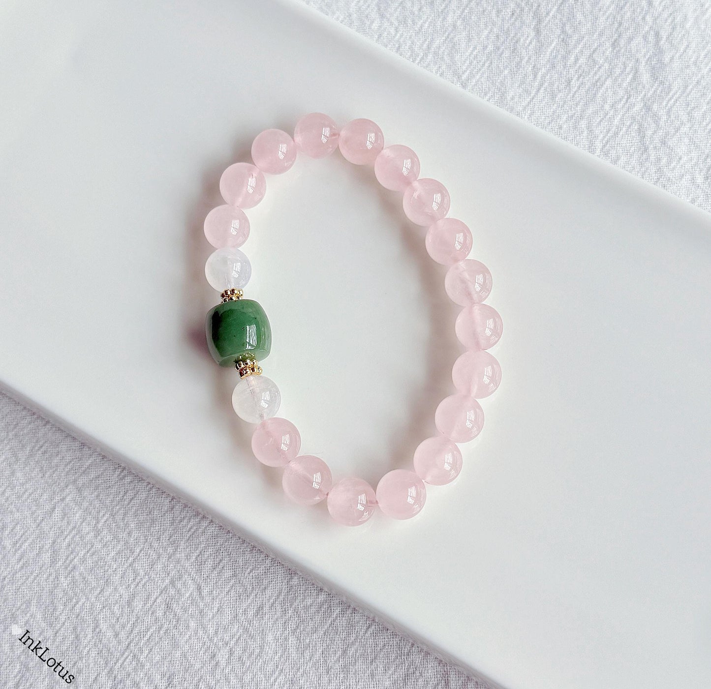 8mm Rose Quartz Bracelet with Nephrite Jade and Moonstone