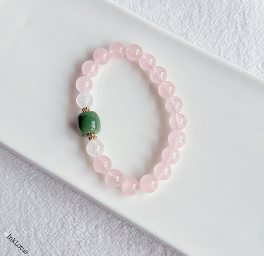 8mm Rose Quartz Bracelet with Nephrite Jade and Moonstone
