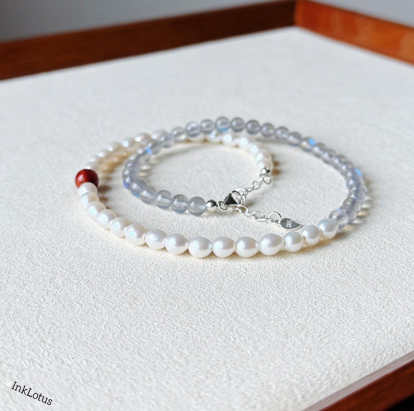 Labradorite Pearl Double Wrap Bracelet | Sterling Silver, Agate Jade