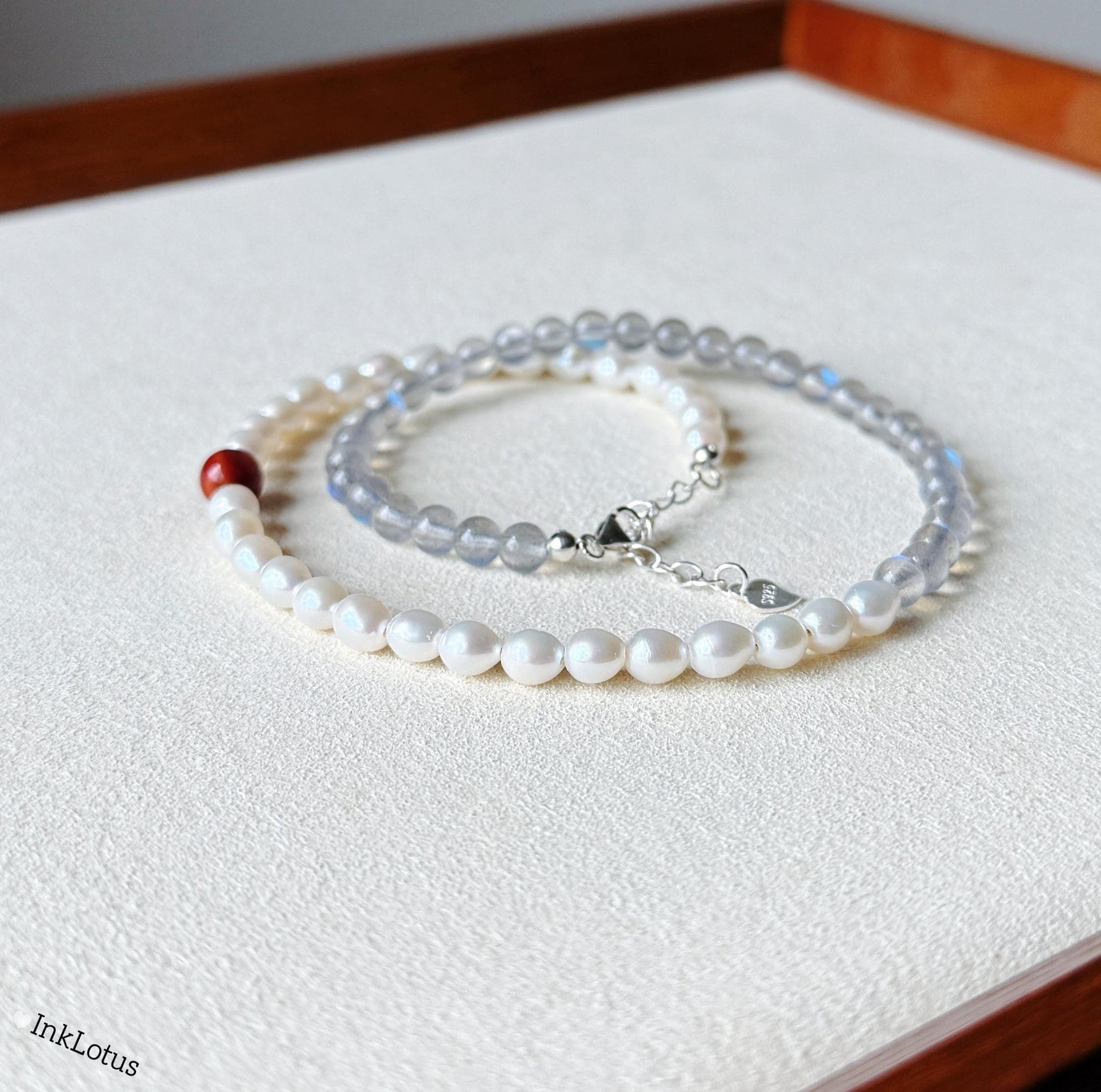 Labradorite Pearl Double Wrap Bracelet | Sterling Silver, Agate Jade