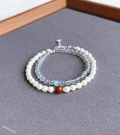 Labradorite Pearl Double Wrap Bracelet | Sterling Silver, Agate Jade