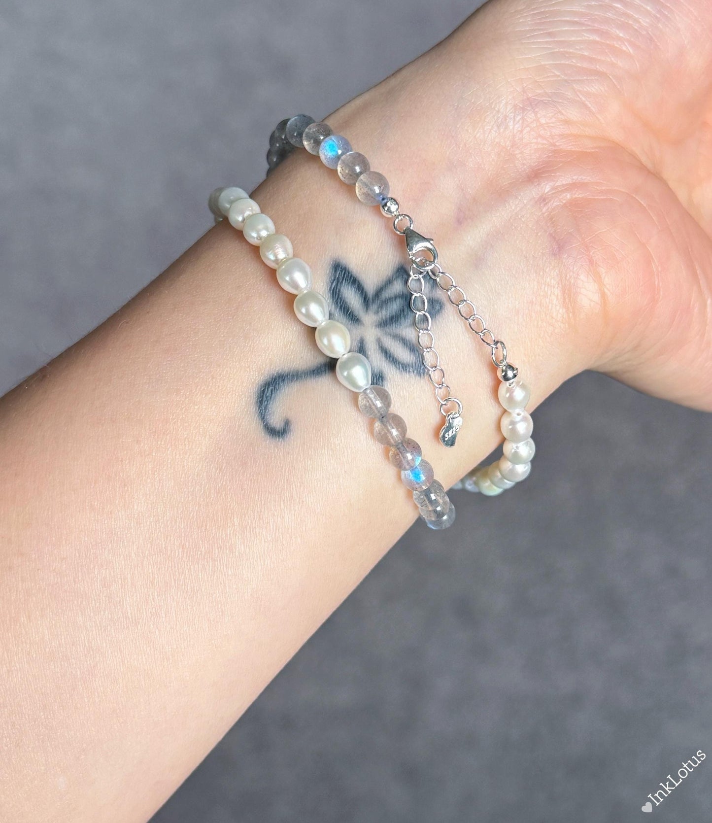 Labradorite Pearl Double Wrap Bracelet | Sterling Silver, Agate Jade