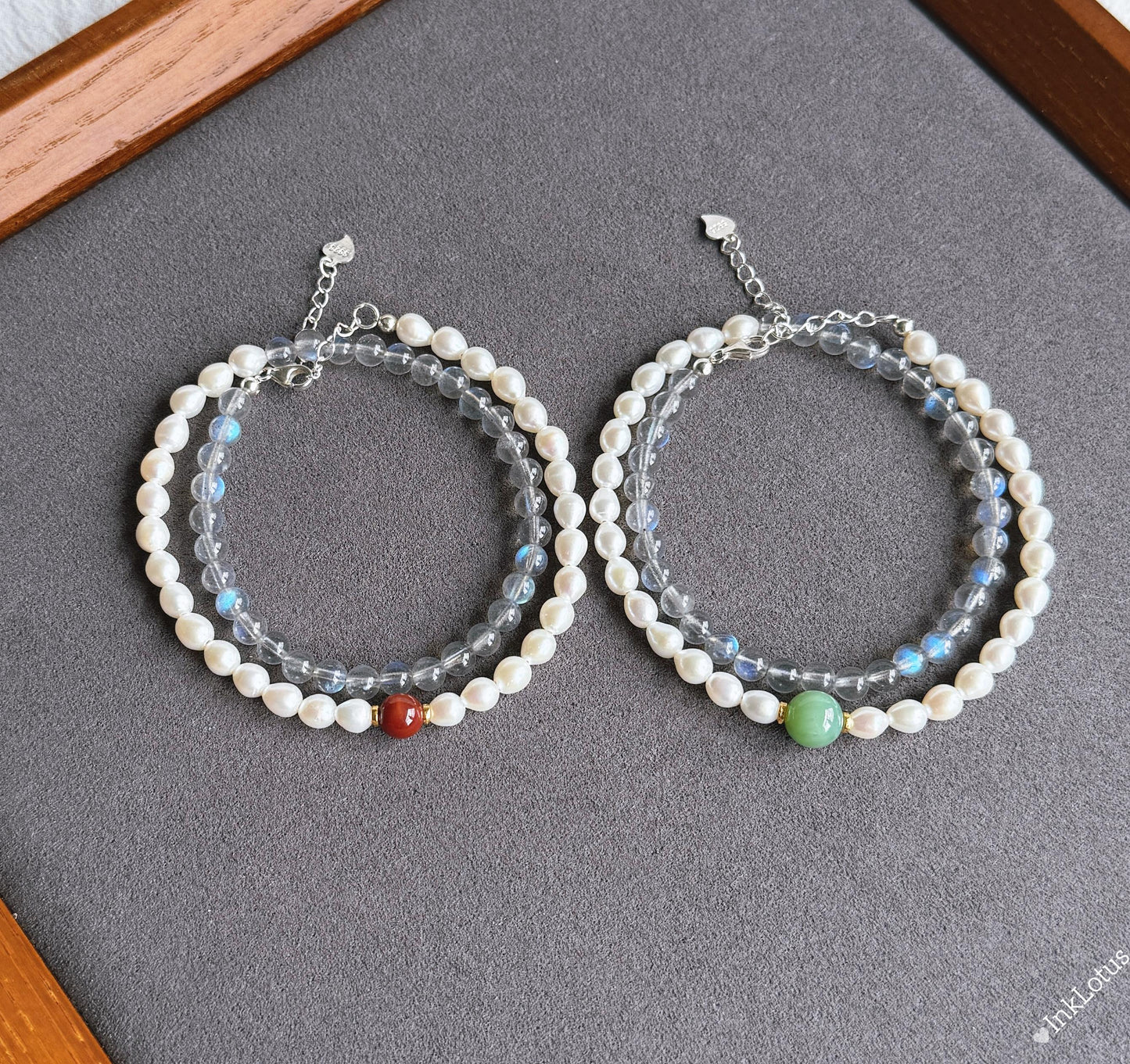 Labradorite Pearl Double Wrap Bracelet | Sterling Silver, Agate Jade