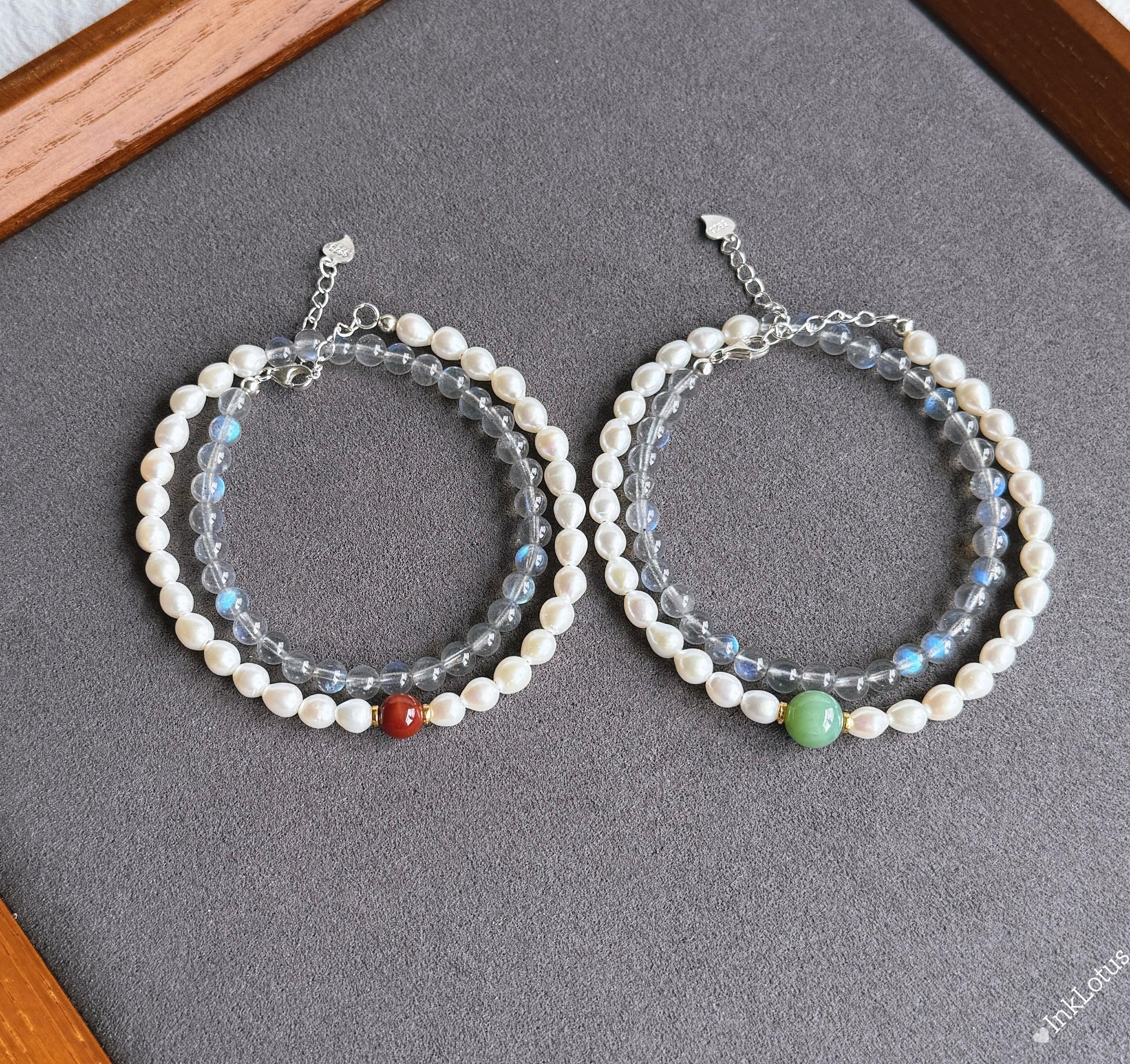 Labradorite Pearl Double Wrap Bracelet | Sterling Silver, Agate Jade