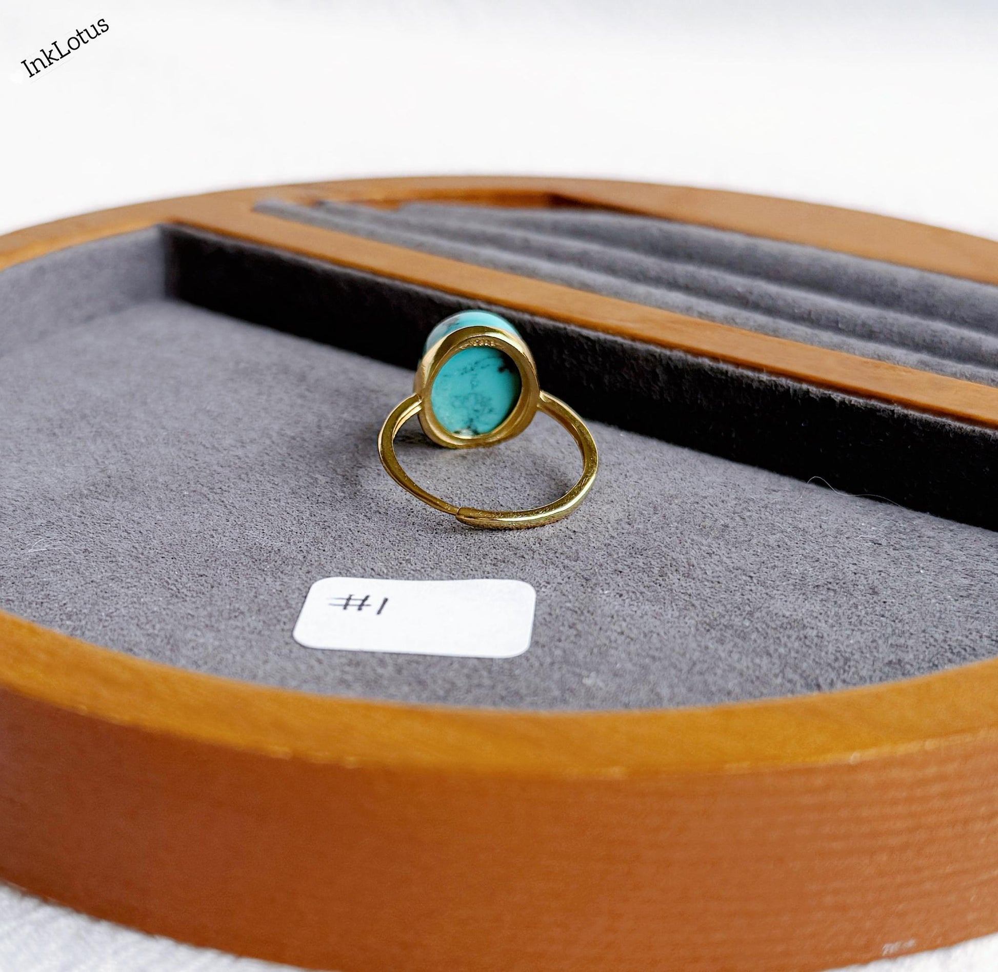 Gold Turquoise Ring: Natural and Untreated Turquoise, Adjustable S925 Sterling Silver, December Birthstone