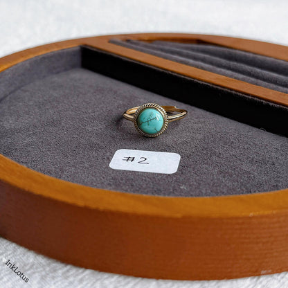 Gold Turquoise Ring: Natural and Untreated Turquoise, Adjustable S925 Sterling Silver, December Birthstone