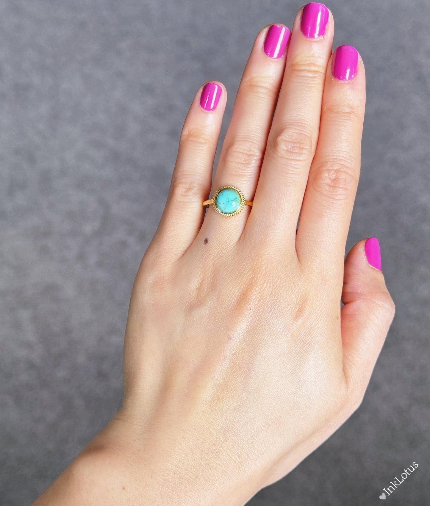 Gold Turquoise Ring: Natural and Untreated Turquoise, Adjustable S925 Sterling Silver, December Birthstone
