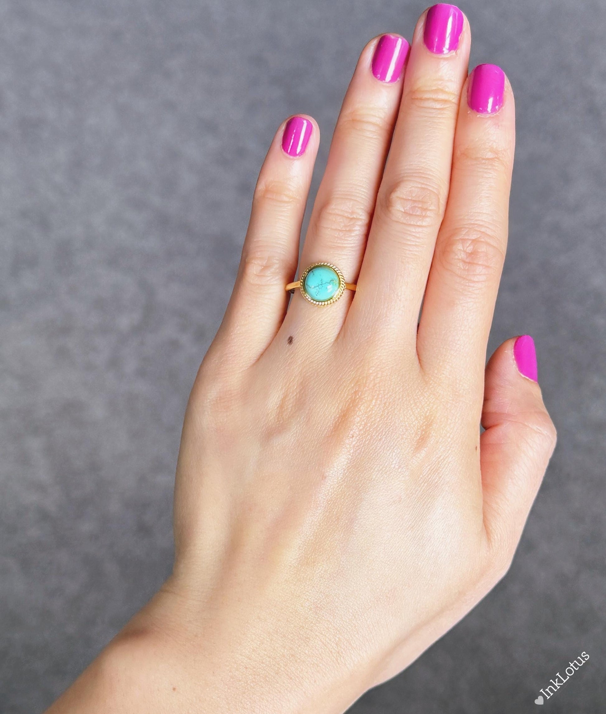 Gold Turquoise Ring: Natural and Untreated Turquoise, Adjustable S925 Sterling Silver, December Birthstone