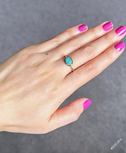 Gold Turquoise Ring: Natural and Untreated Turquoise, Adjustable S925 Sterling Silver, December Birthstone