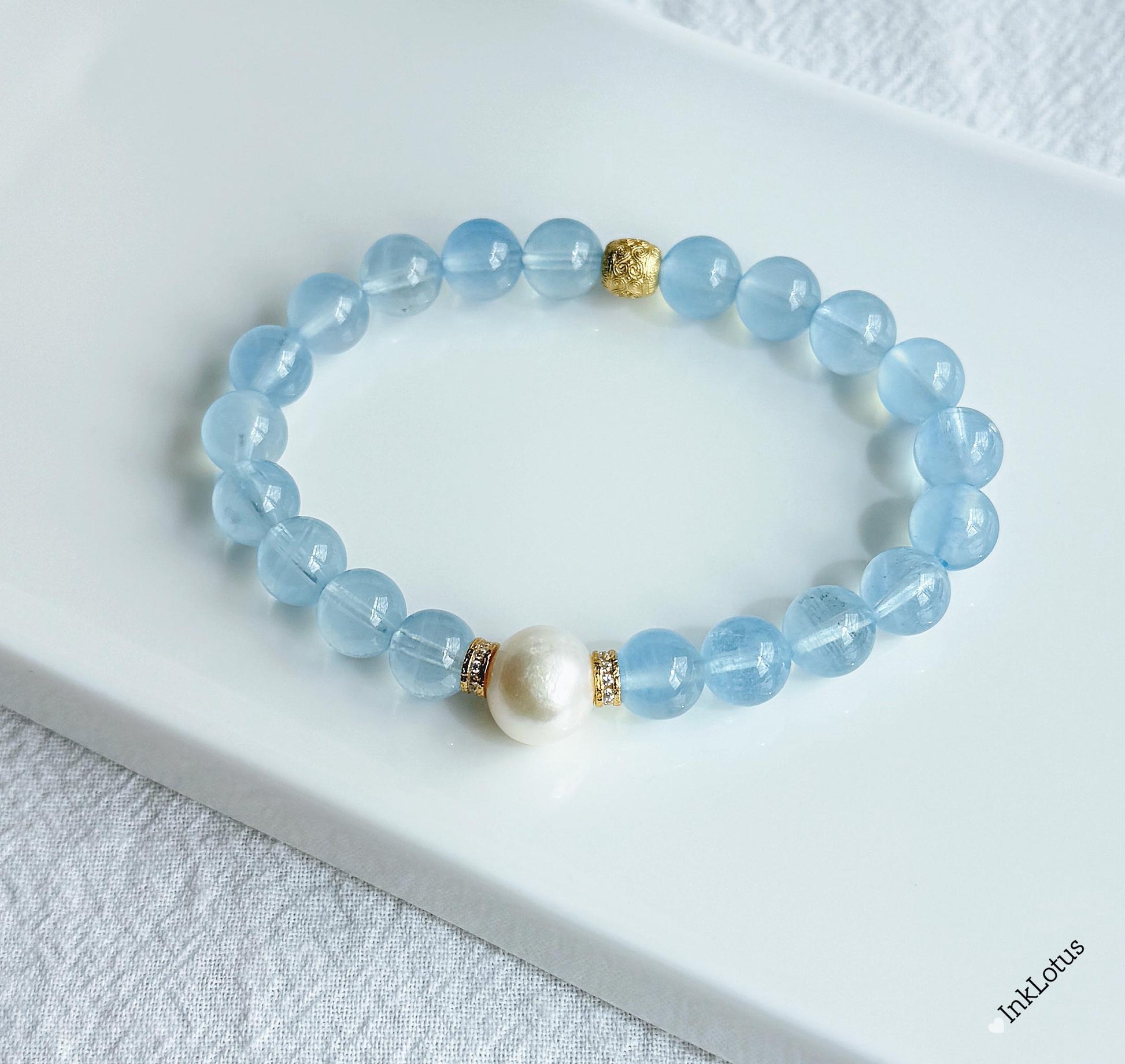 Aquamarine and Pearl Bracelet | S925 Silver, March Birthstone