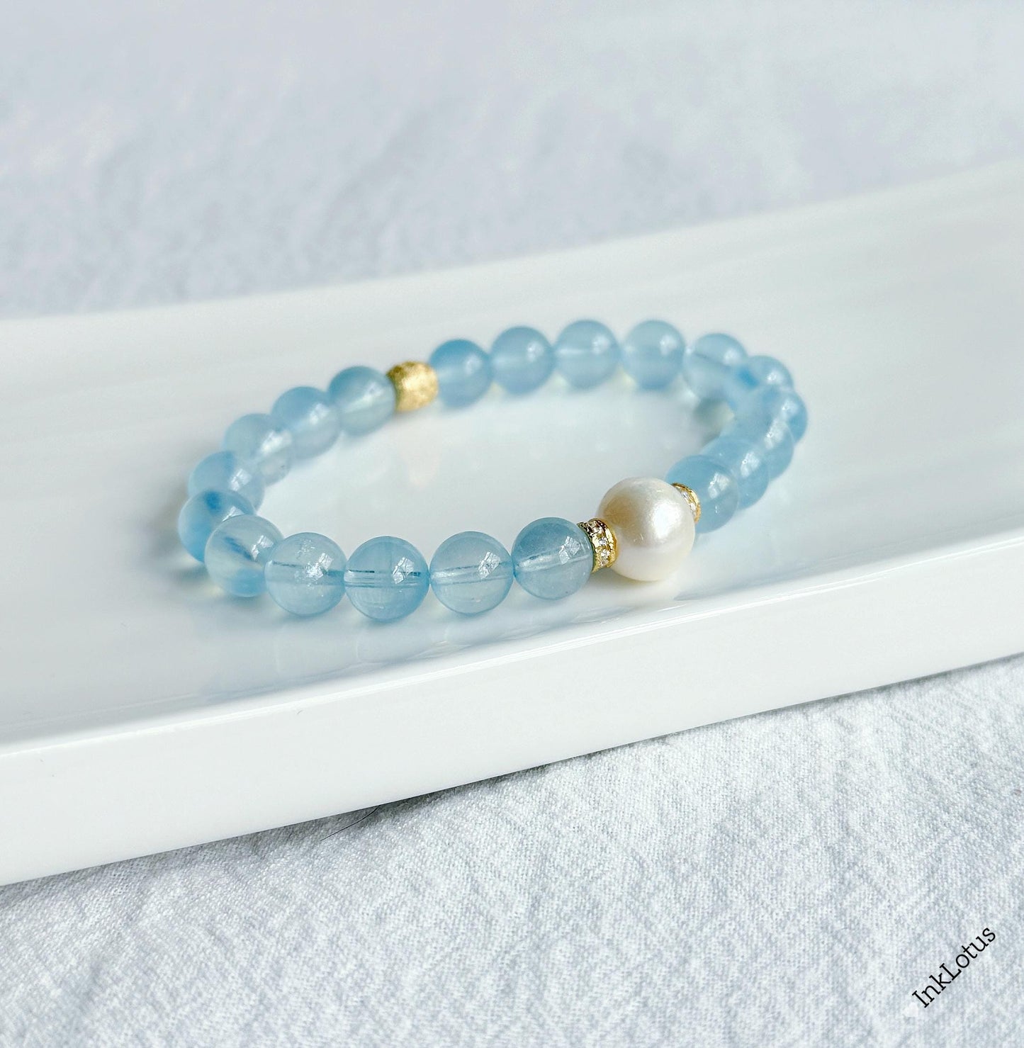 Aquamarine and Pearl Bracelet | S925 Silver, March Birthstone
