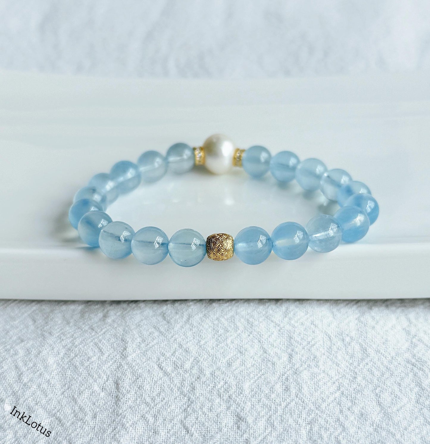 Aquamarine and Pearl Bracelet | S925 Silver, March Birthstone