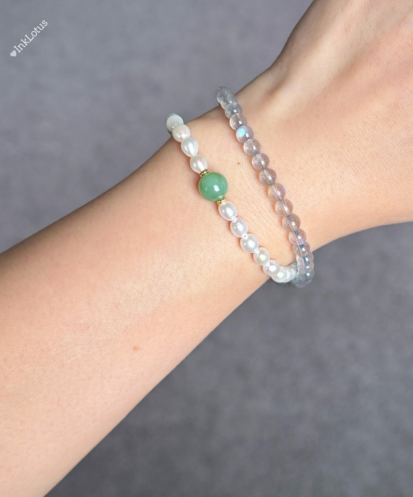 Labradorite Pearl Double Wrap Bracelet | Sterling Silver, Agate Jade