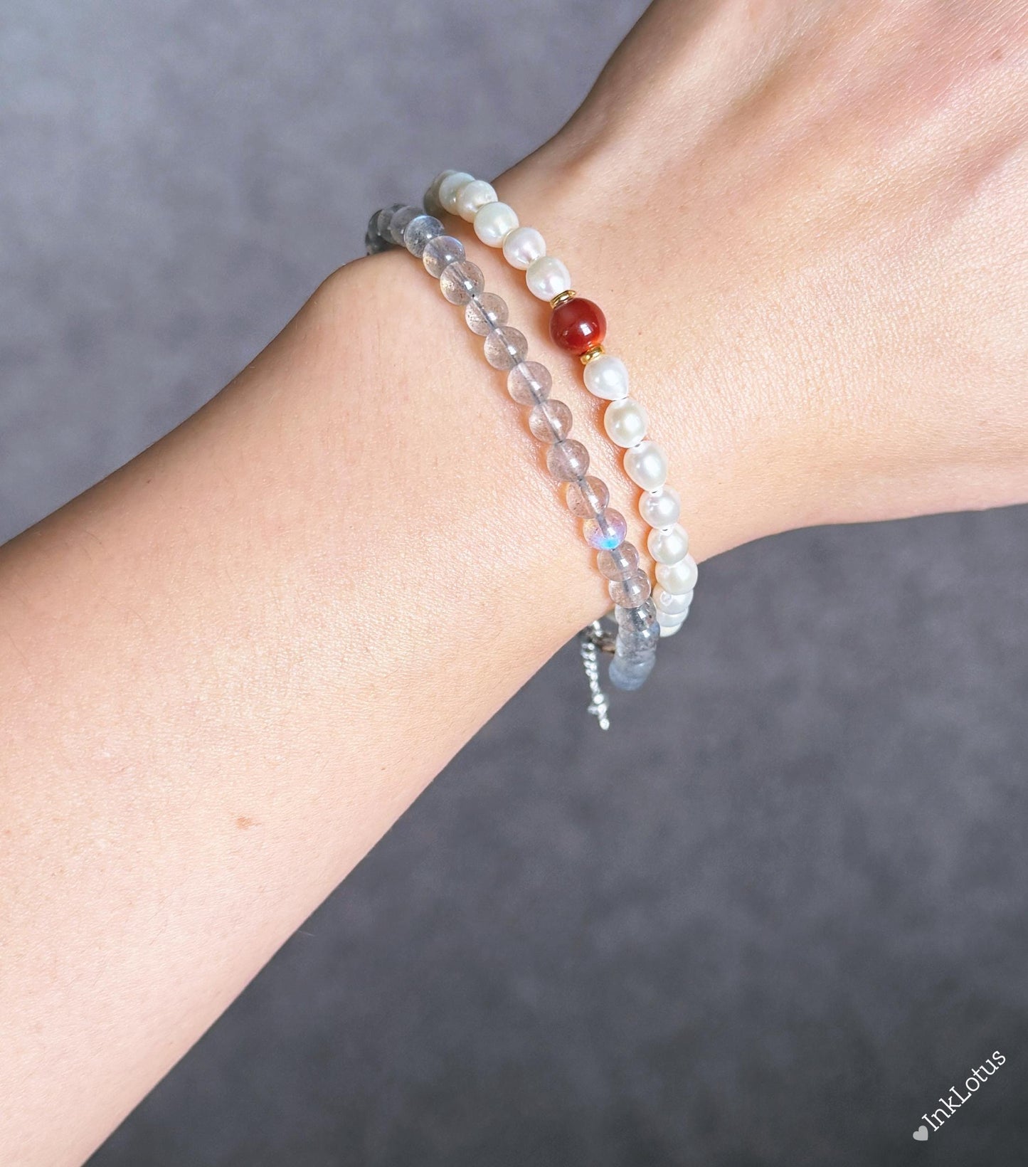 Labradorite Pearl Double Wrap Bracelet | Sterling Silver, Agate Jade
