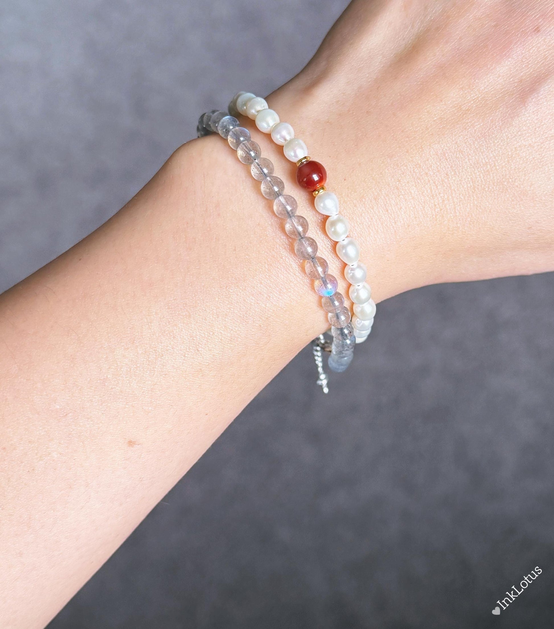 Labradorite Pearl Double Wrap Bracelet | Sterling Silver, Agate Jade