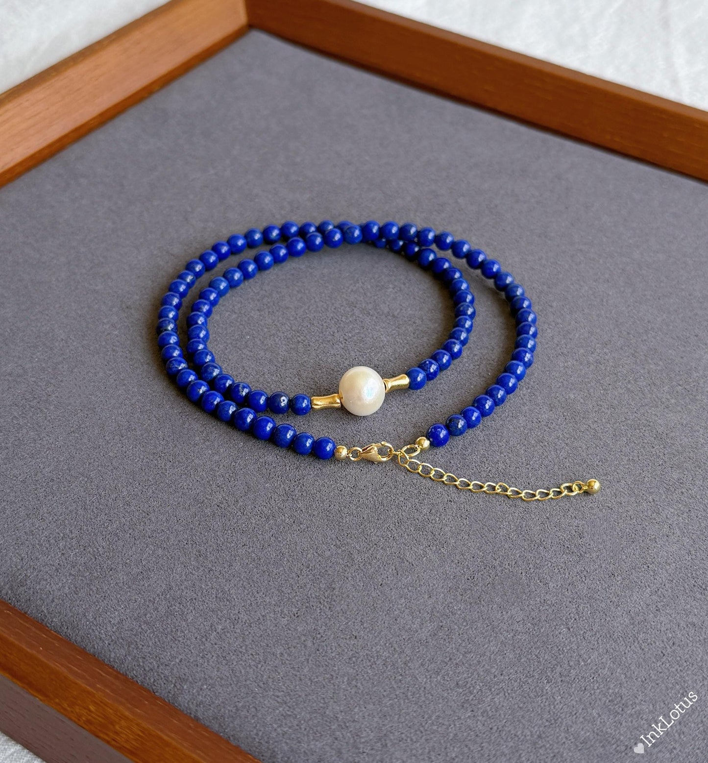 4mm Lapis Lazuli Pearl Choker: Gold Plated S925 Sterling Silver, Freshwater Pearl Adjustable