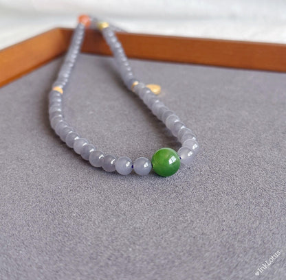 Purple Nephrite Jade Beaded Bracelet 6mm: S925 Silver Accents, Red Agate Buddha