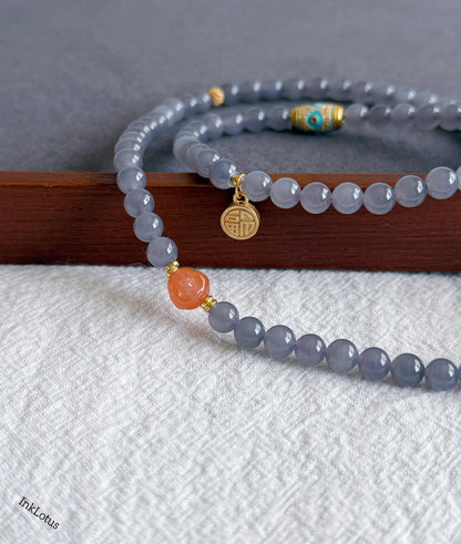 Purple Nephrite Jade Beaded Bracelet 6mm: S925 Silver Accents, Red Agate Buddha