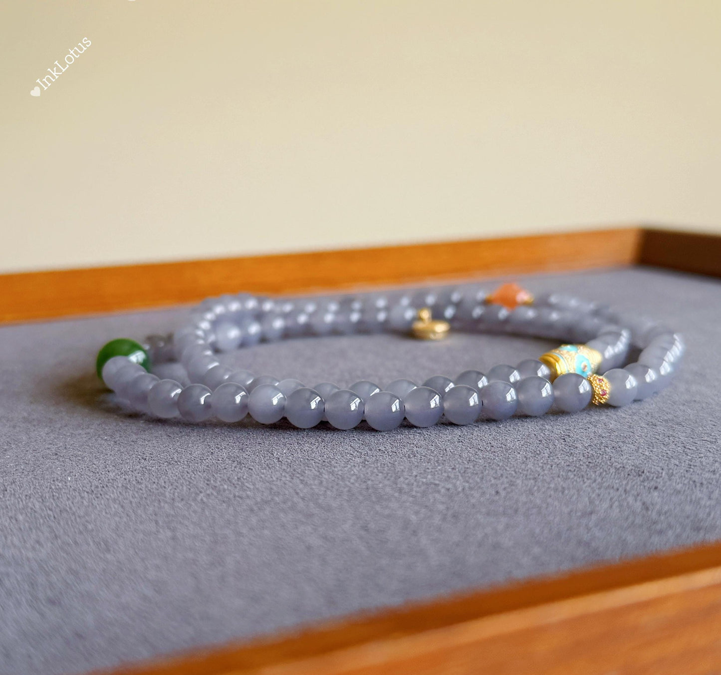 Purple Nephrite Jade Beaded Bracelet 6mm: S925 Silver Accents, Red Agate Buddha
