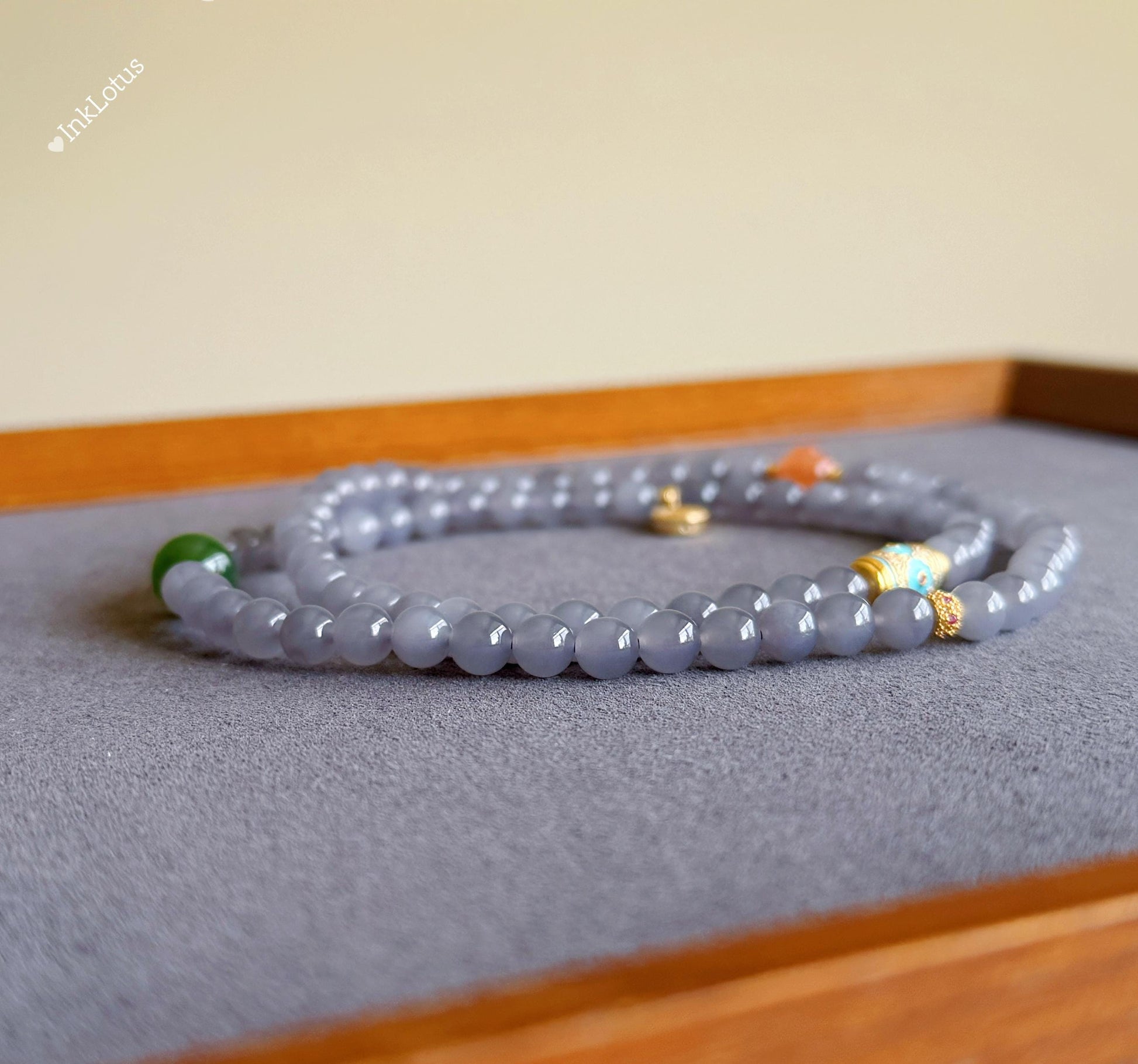 Purple Nephrite Jade Beaded Bracelet 6mm: S925 Silver Accents, Red Agate Buddha