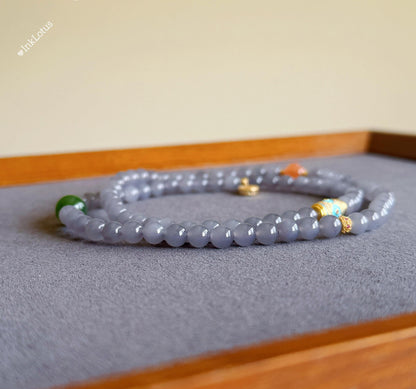 Purple Nephrite Jade Beaded Bracelet 6mm: S925 Silver Accents, Red Agate Buddha