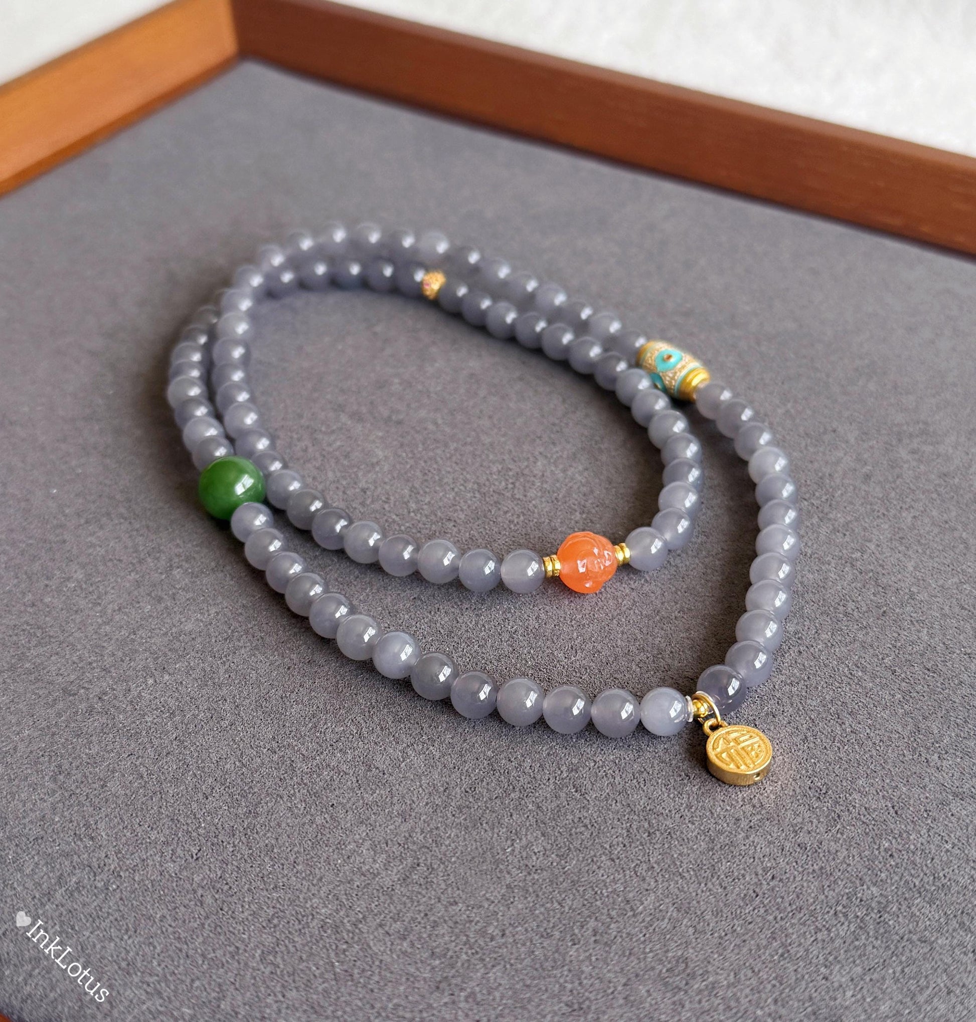 Purple Nephrite Jade Beaded Bracelet 6mm: S925 Silver Accents, Red Agate Buddha