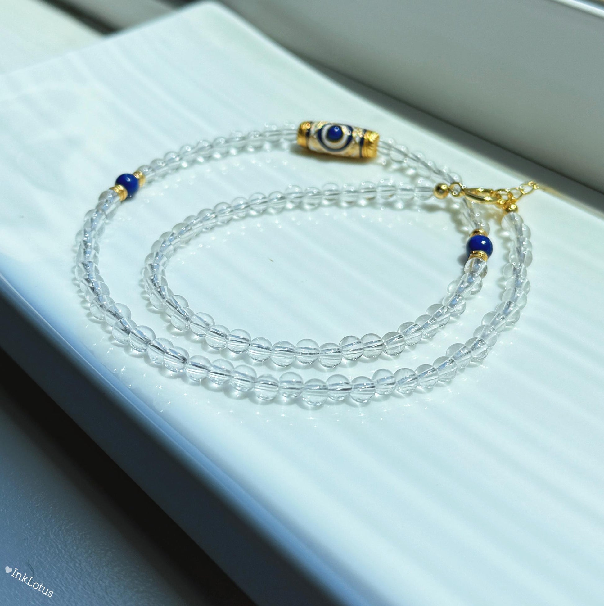 Clear Quartz & Lapis Lazuli Necklace – Sterling Silver, Crystal Choker
