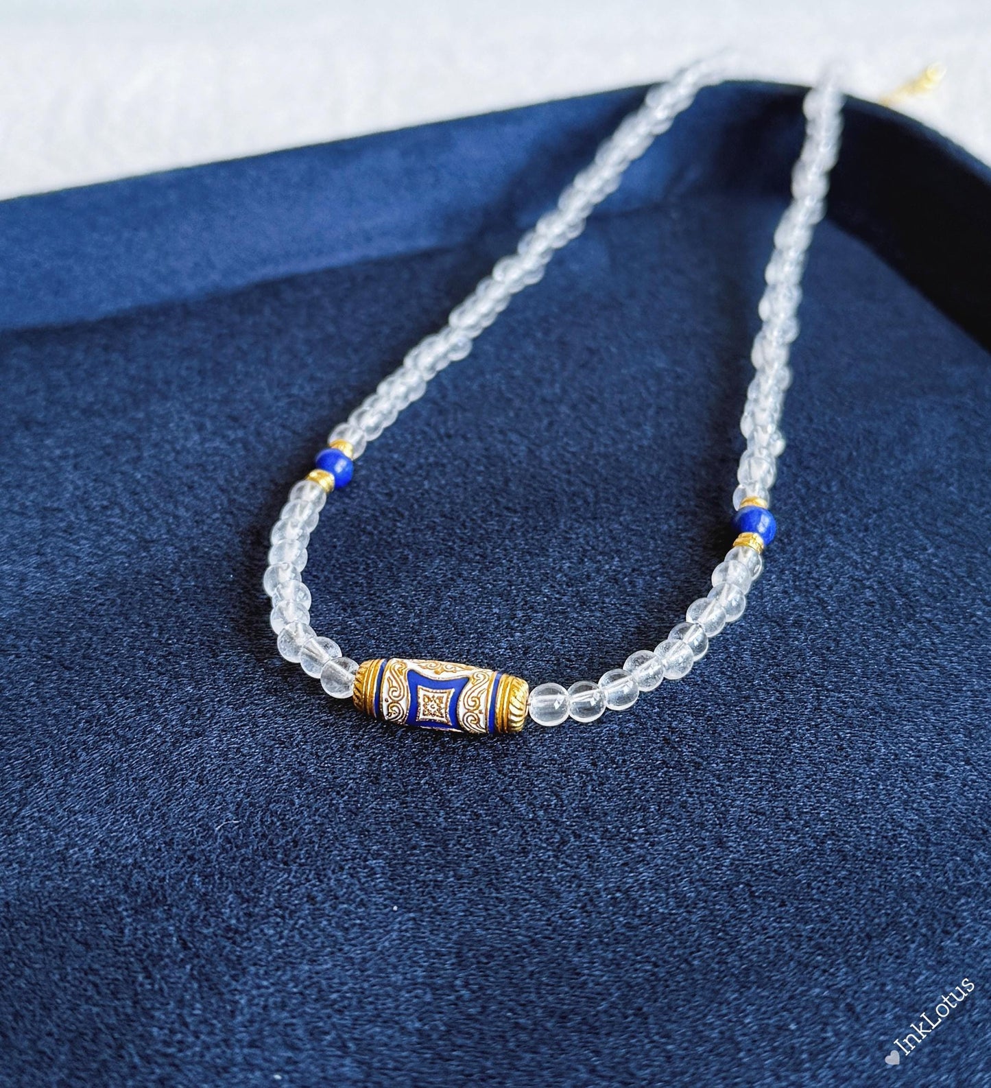 Clear Quartz & Lapis Lazuli Necklace – Sterling Silver, Crystal Choker