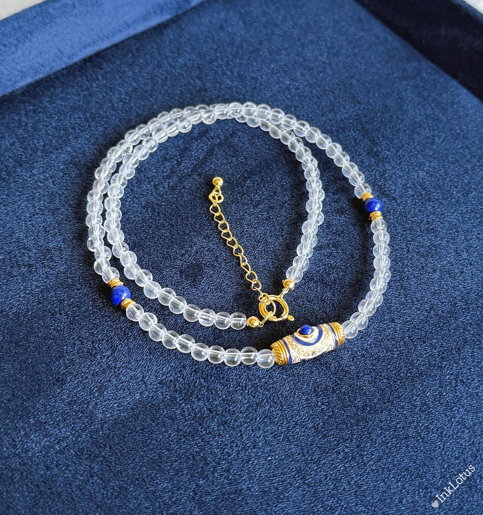 Clear Quartz & Lapis Lazuli Necklace – Sterling Silver, Crystal Choker