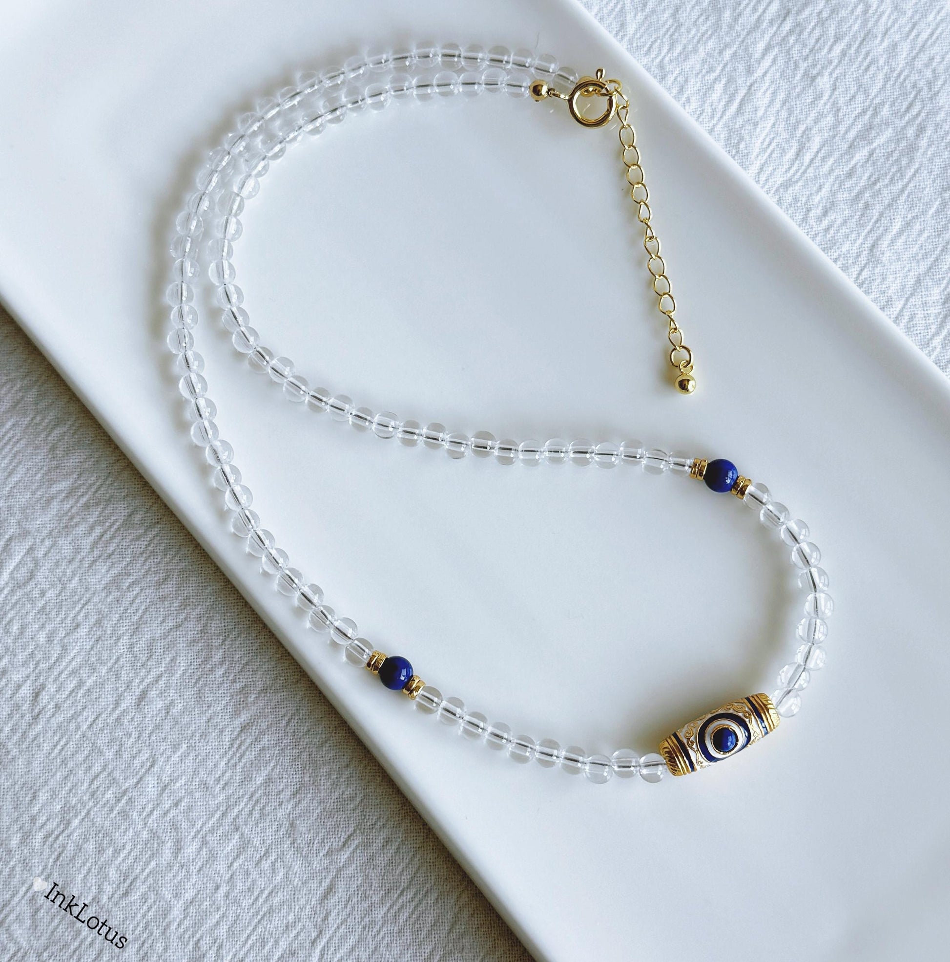 Clear Quartz & Lapis Lazuli Necklace – Sterling Silver, Crystal Choker