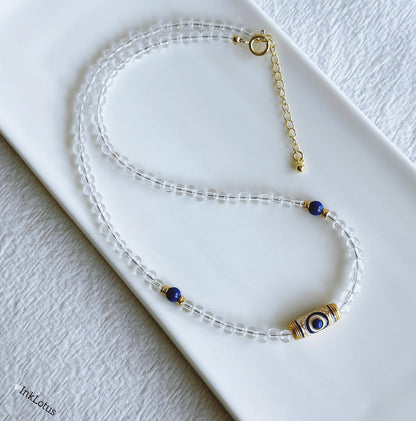 Clear Quartz & Lapis Lazuli Necklace – Sterling Silver, Crystal Choker