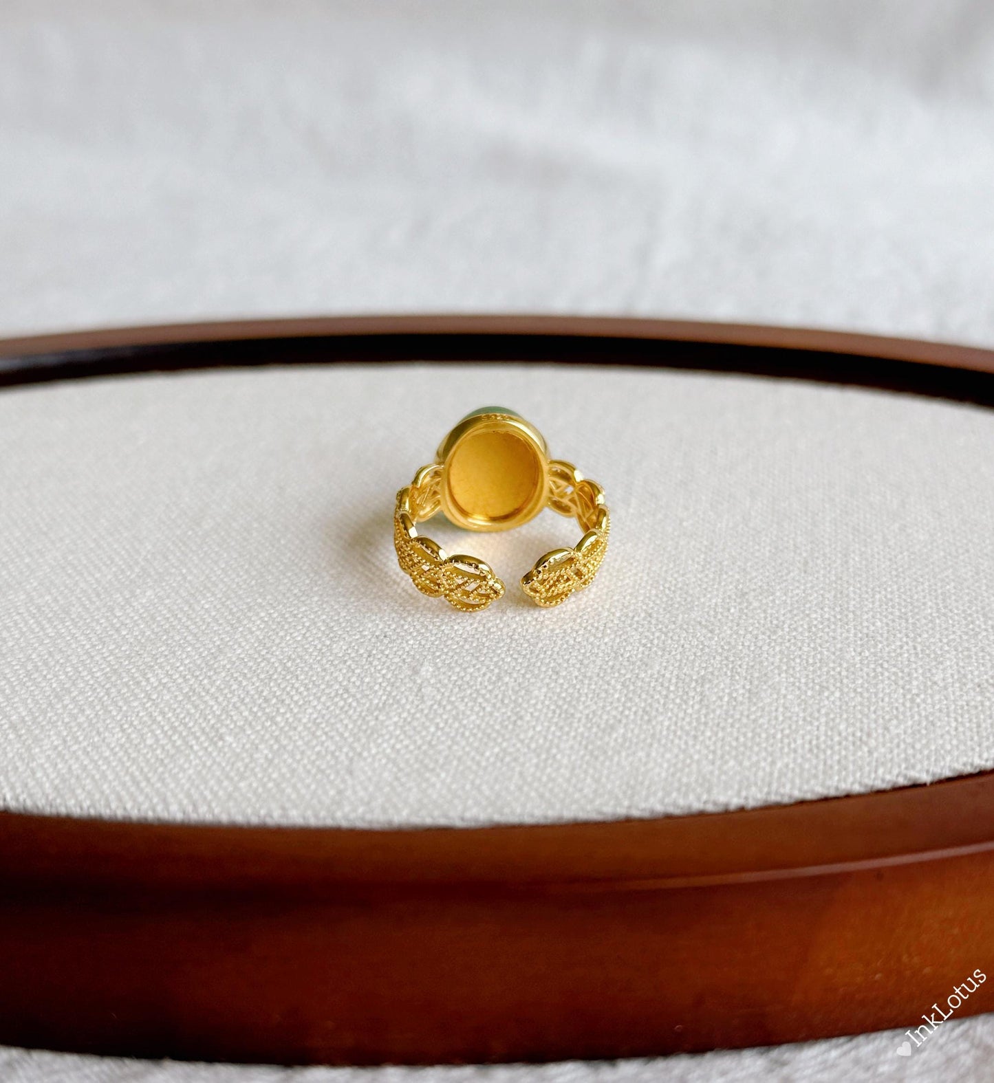 Green Nephrite Jade Ring: Gold-Plated Sterling Silver, Adjustable