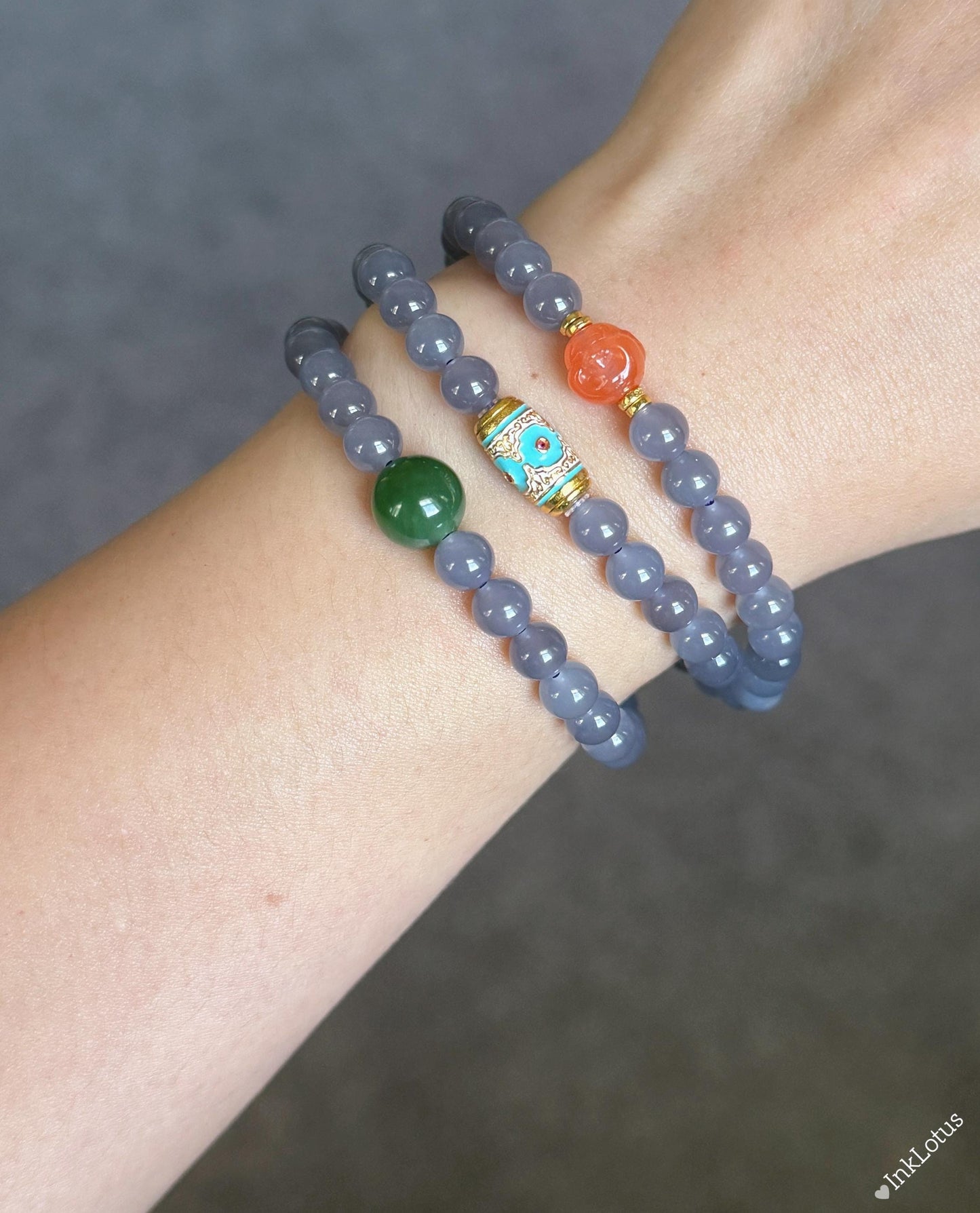Purple Nephrite Jade Beaded Bracelet 6mm: S925 Silver Accents, Red Agate Buddha