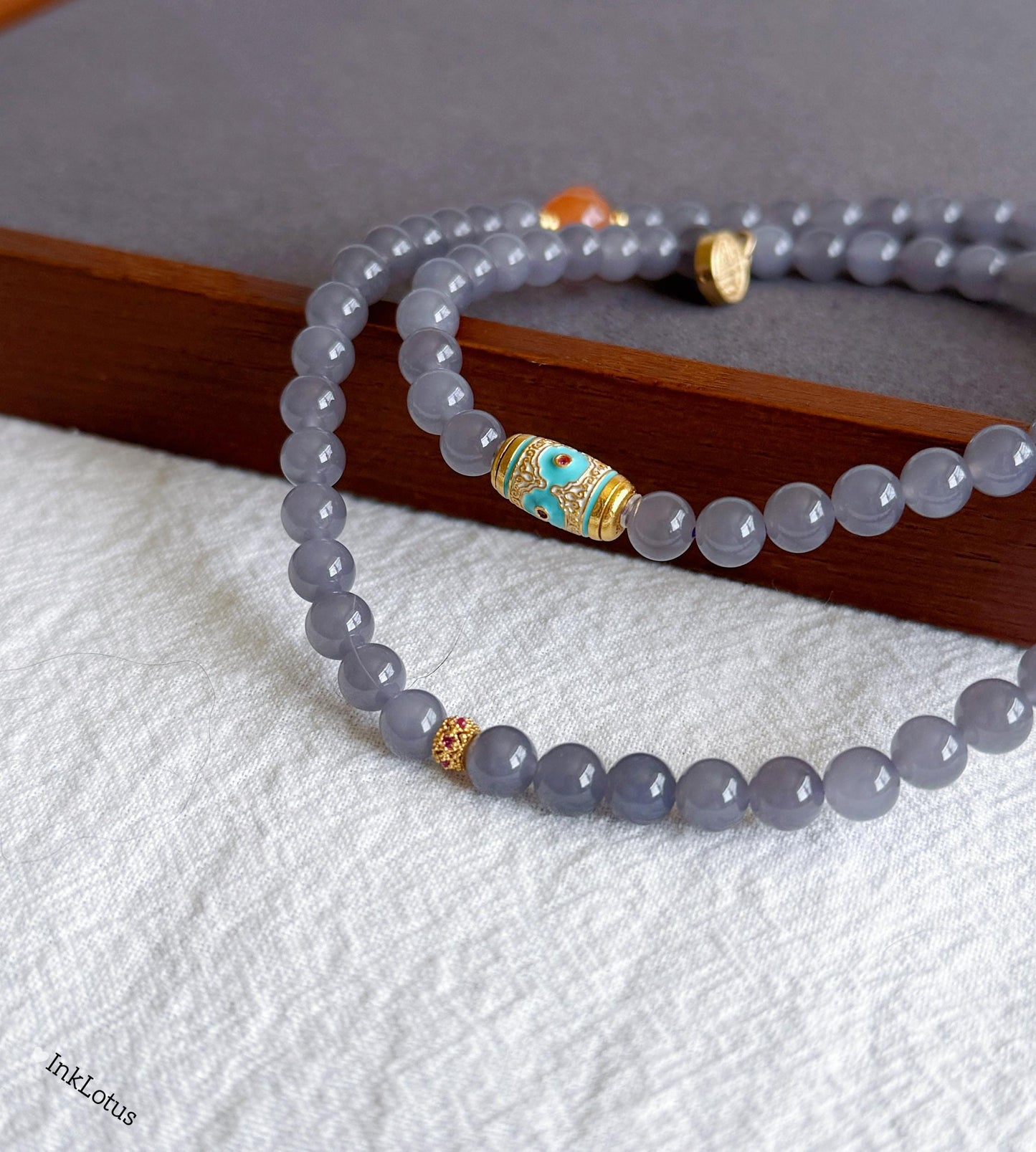 Purple Nephrite Jade Beaded Bracelet 6mm: S925 Silver Accents, Red Agate Buddha