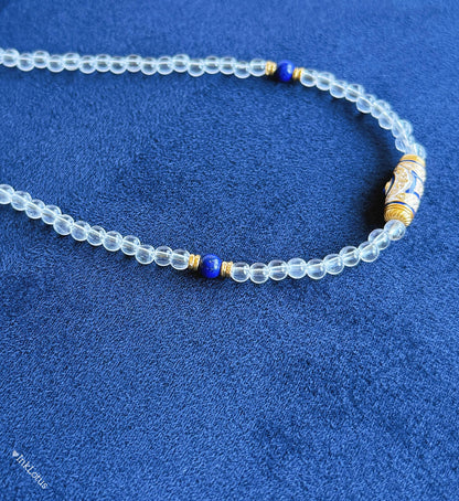 Clear Quartz & Lapis Lazuli Necklace – Sterling Silver, Crystal Choker