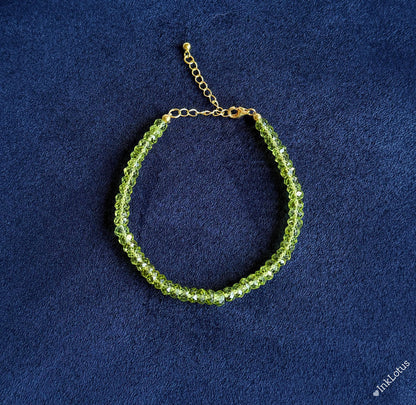 2*4.5mm Dainty Peridot Bracelet: AAAA Natural Peridot, Gold-Plated Sterling Silver August Birthstone
