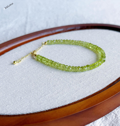 2*4.5mm Dainty Peridot Bracelet: AAAA Natural Peridot, Gold-Plated Sterling Silver August Birthstone