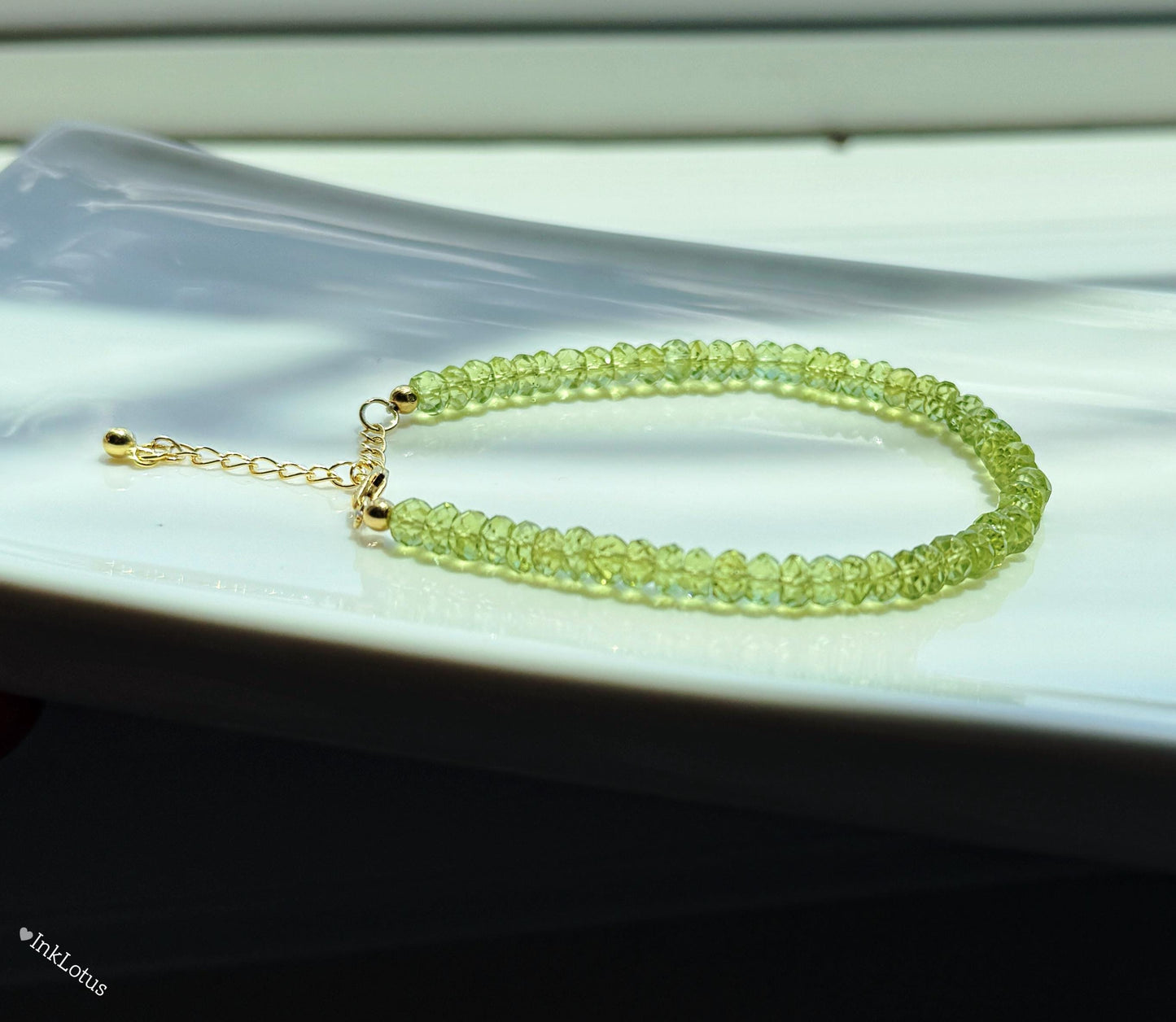 2*4.5mm Dainty Peridot Bracelet: AAAA Natural Peridot, Gold-Plated Sterling Silver August Birthstone