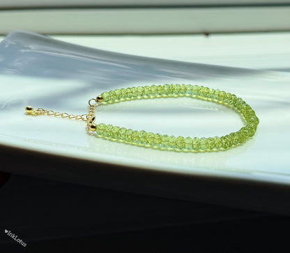 2*4.5mm Dainty Peridot Bracelet: AAAA Natural Peridot, Gold-Plated Sterling Silver August Birthstone