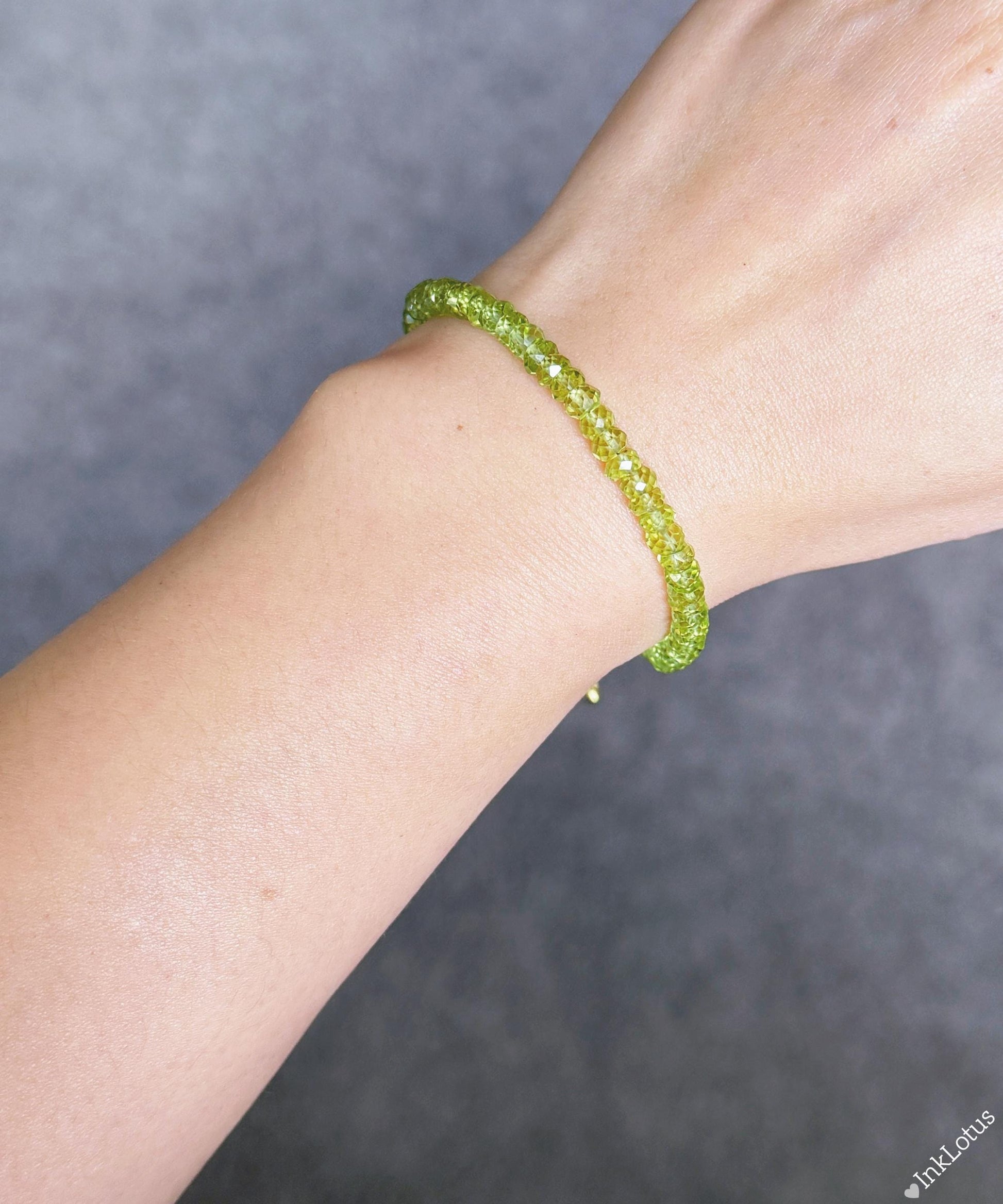 2*4.5mm Dainty Peridot Bracelet: AAAA Natural Peridot, Gold-Plated Sterling Silver August Birthstone