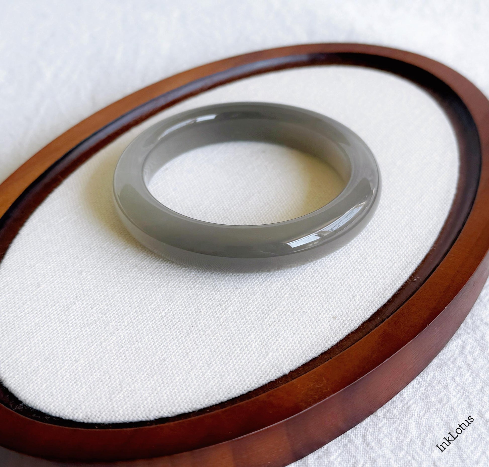 Gray Nephrite Jade Bangle Bracelet: Certified Genuine Jade Stone (54.3mm Inner Diameter)