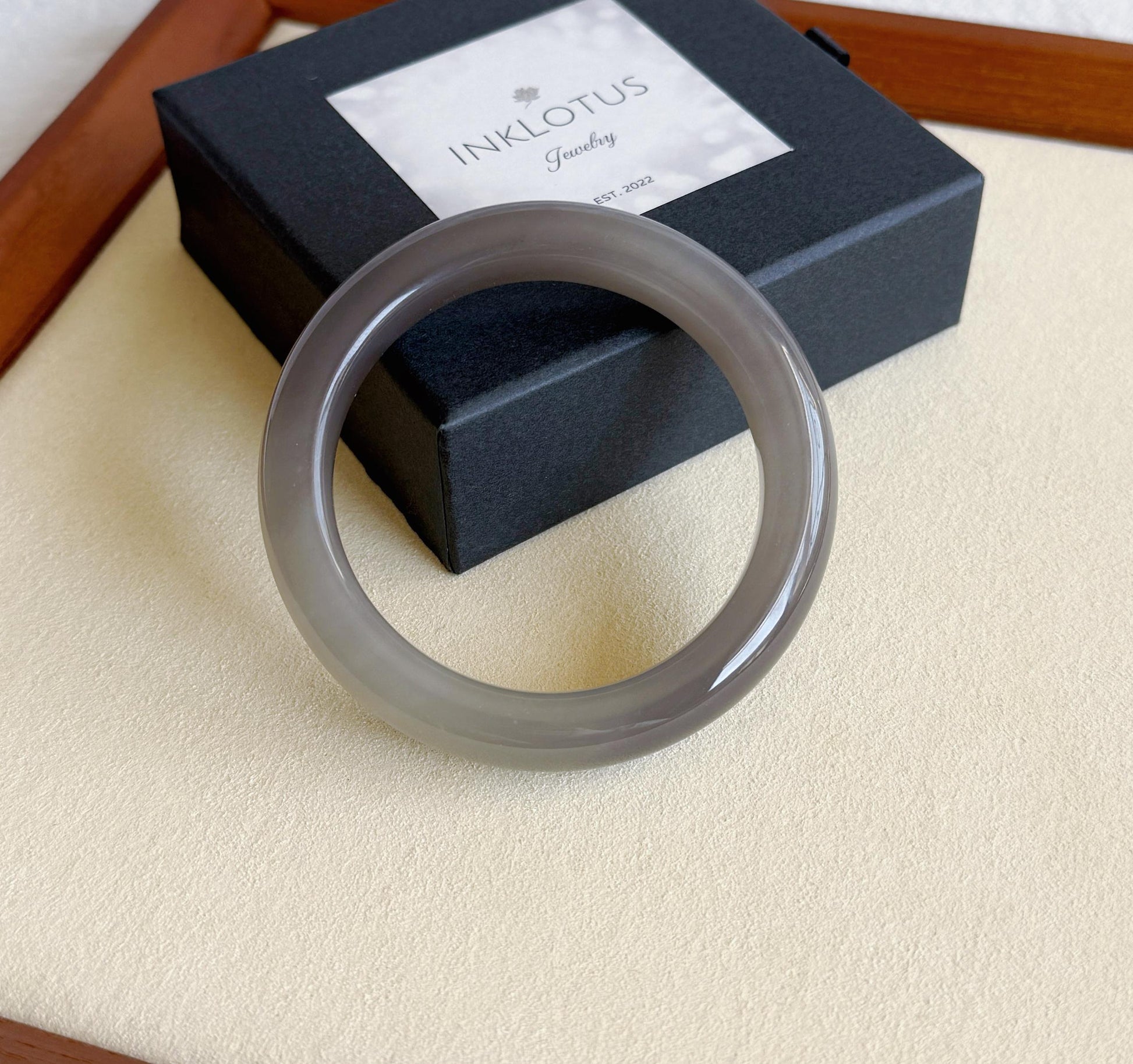 Gray Nephrite Jade Bangle Bracelet: Certified Genuine Jade Stone (54.3mm Inner Diameter)