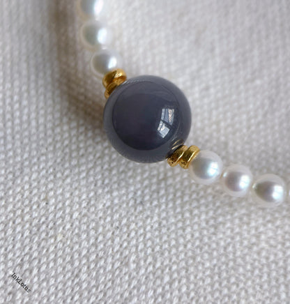 Dainty Pearl Choker 4mm: Gray-Purple Jade, S925 Sterling Silver