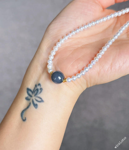 Dainty Pearl Choker 4mm: Gray-Purple Jade, S925 Sterling Silver