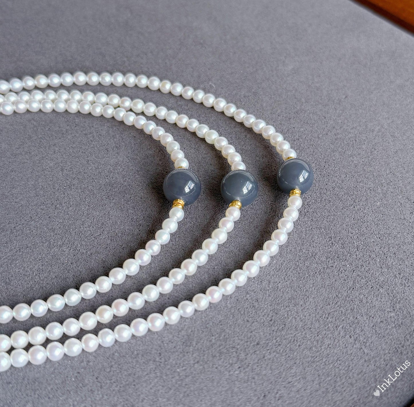 Dainty Pearl Choker 4mm: Gray-Purple Jade, S925 Sterling Silver