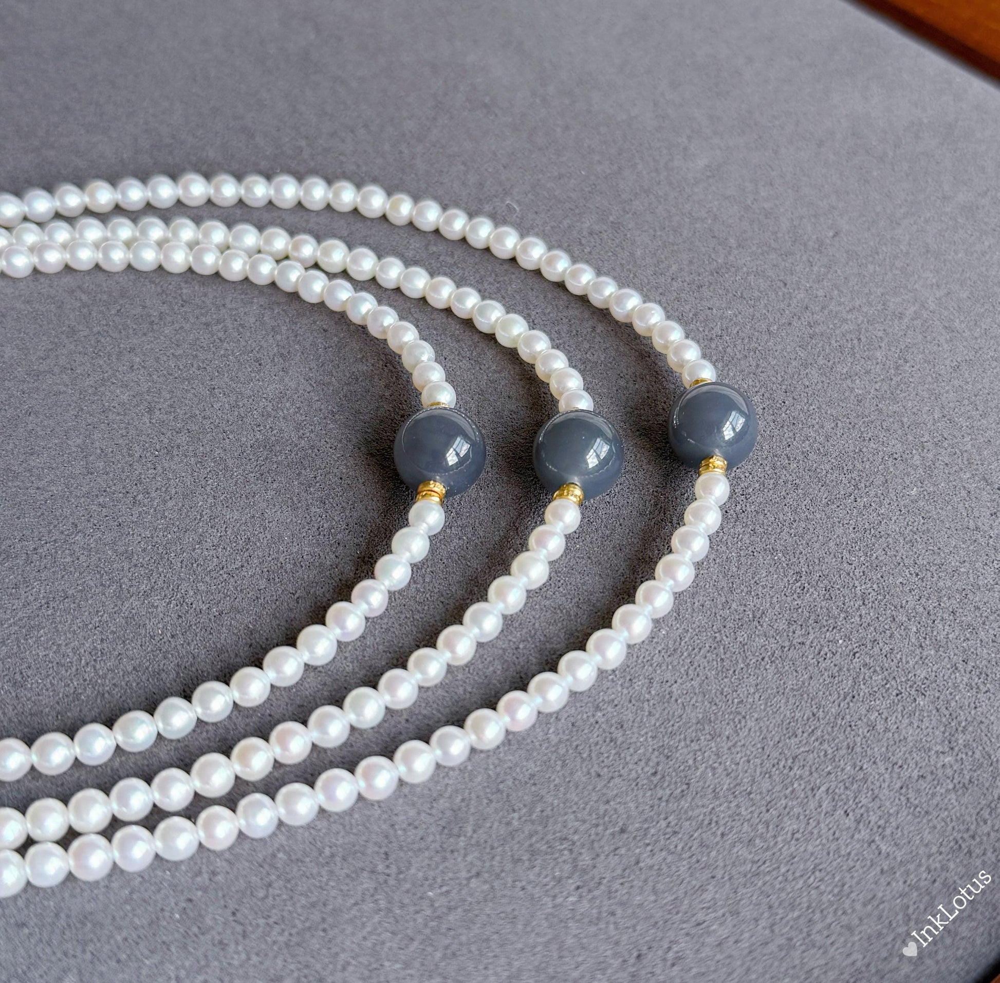 Dainty Pearl Choker 4mm: Gray-Purple Jade, S925 Sterling Silver