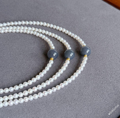 Dainty Pearl Choker 4mm: Gray-Purple Jade, S925 Sterling Silver