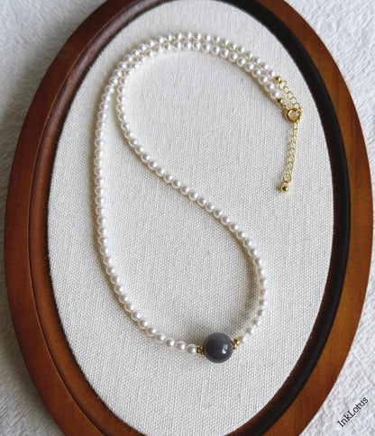 Dainty Pearl Choker 4mm: Gray-Purple Jade, S925 Sterling Silver