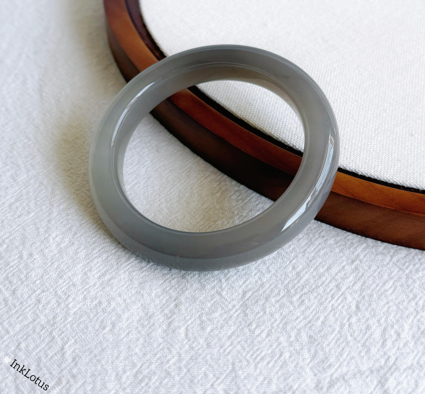 Gray Nephrite Jade Bangle Bracelet: Certified Genuine Jade Stone (54.3mm Inner Diameter)